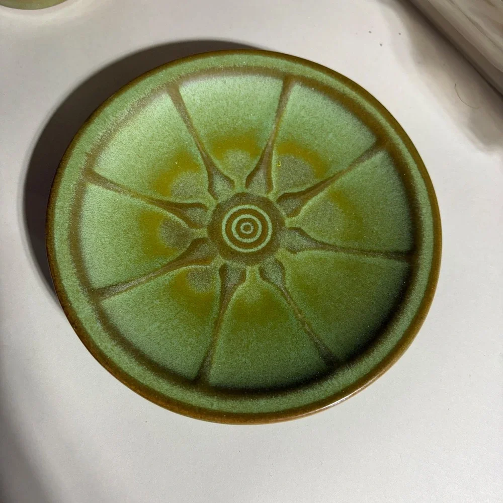 Frankoma Pottery Prairie Green Wagon Wheel Cup and Saucer Set 94S Vintage